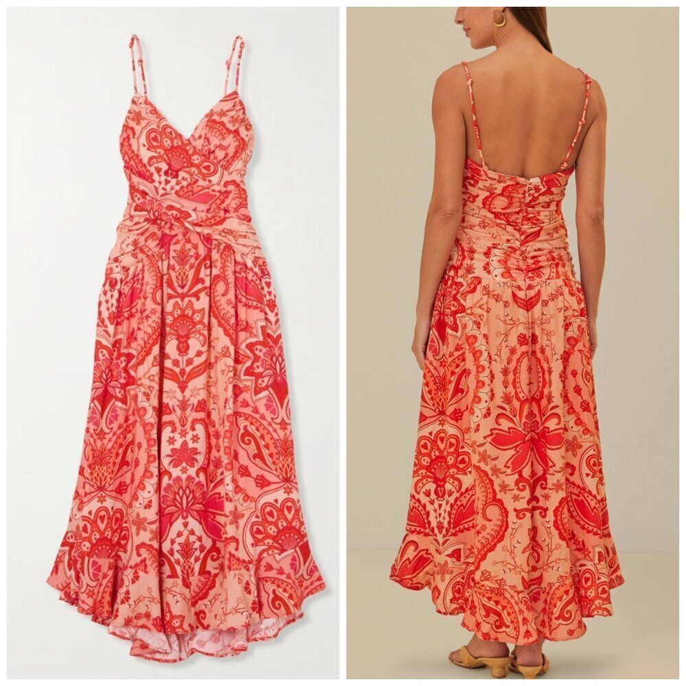 NWT FARM RIO Jaipur Red Cross Over Paisley Maxi Dress Medium
